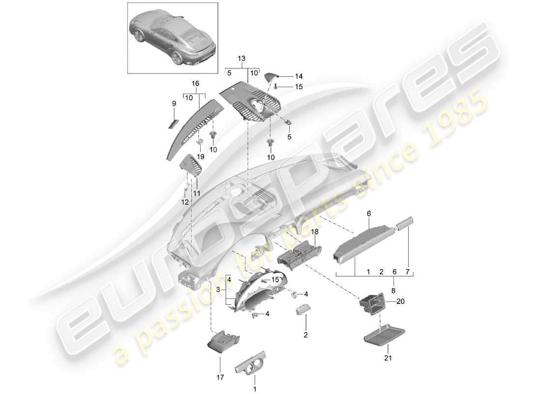 porsche 991 turbo (2014) accessories part diagram