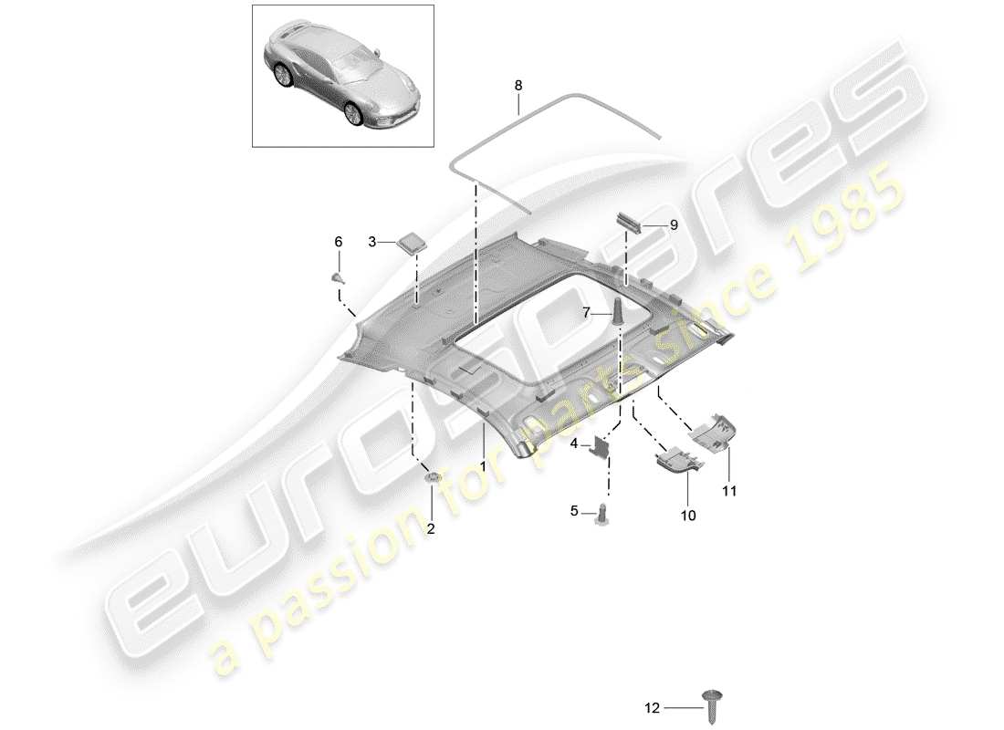 porsche 2019 (991-2 turbo) roof trim panel part diagram