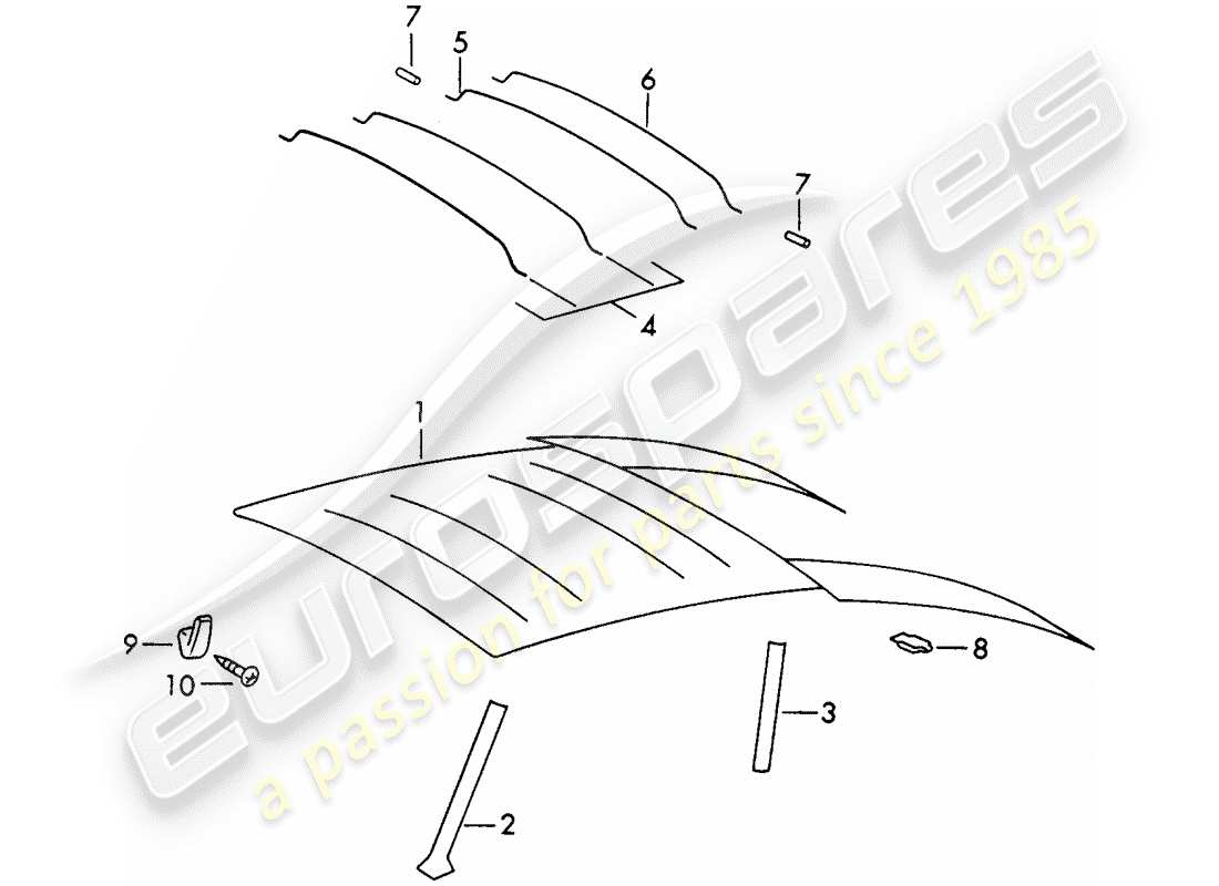 porsche 1969 (911/912) interior equipment - roof part diagram