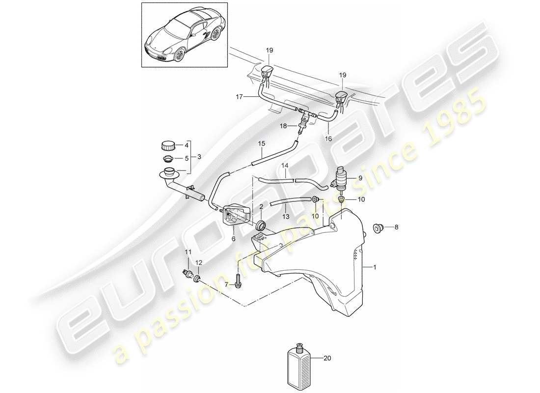 porsche 2009 (987 cayman) windshield washer unit part diagram