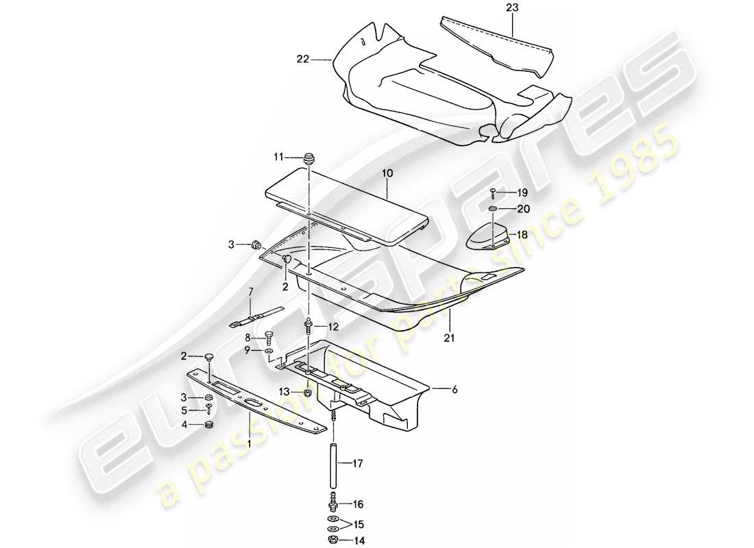porsche 1988 (959) lining - front luggage compartment part diagram