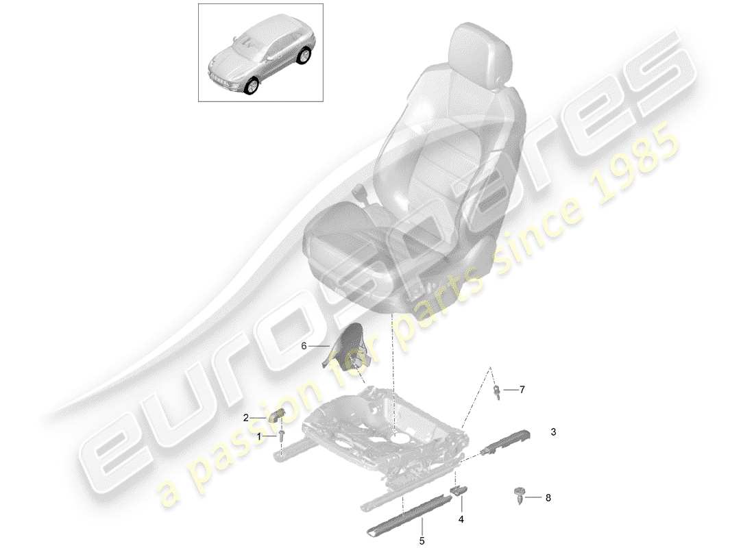 porsche 2016 (macan) seat rail part diagram