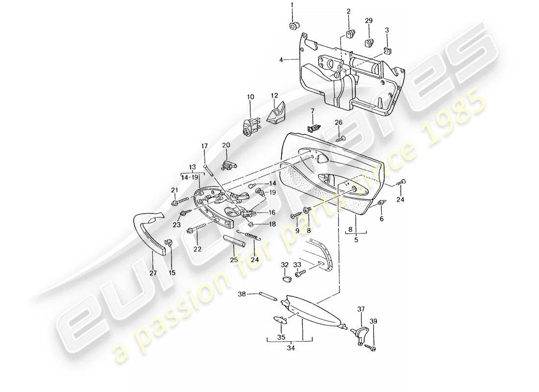 porsche 2002 (996 gt3) door panel - accessories parts diagram