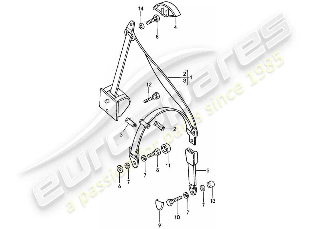 porsche 1987 (924s) seat belt parts diagram