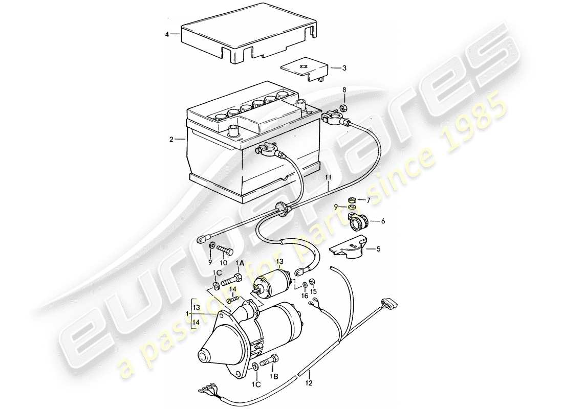 porsche 1988 (924s) starter - battery - wiring harnesses parts diagram