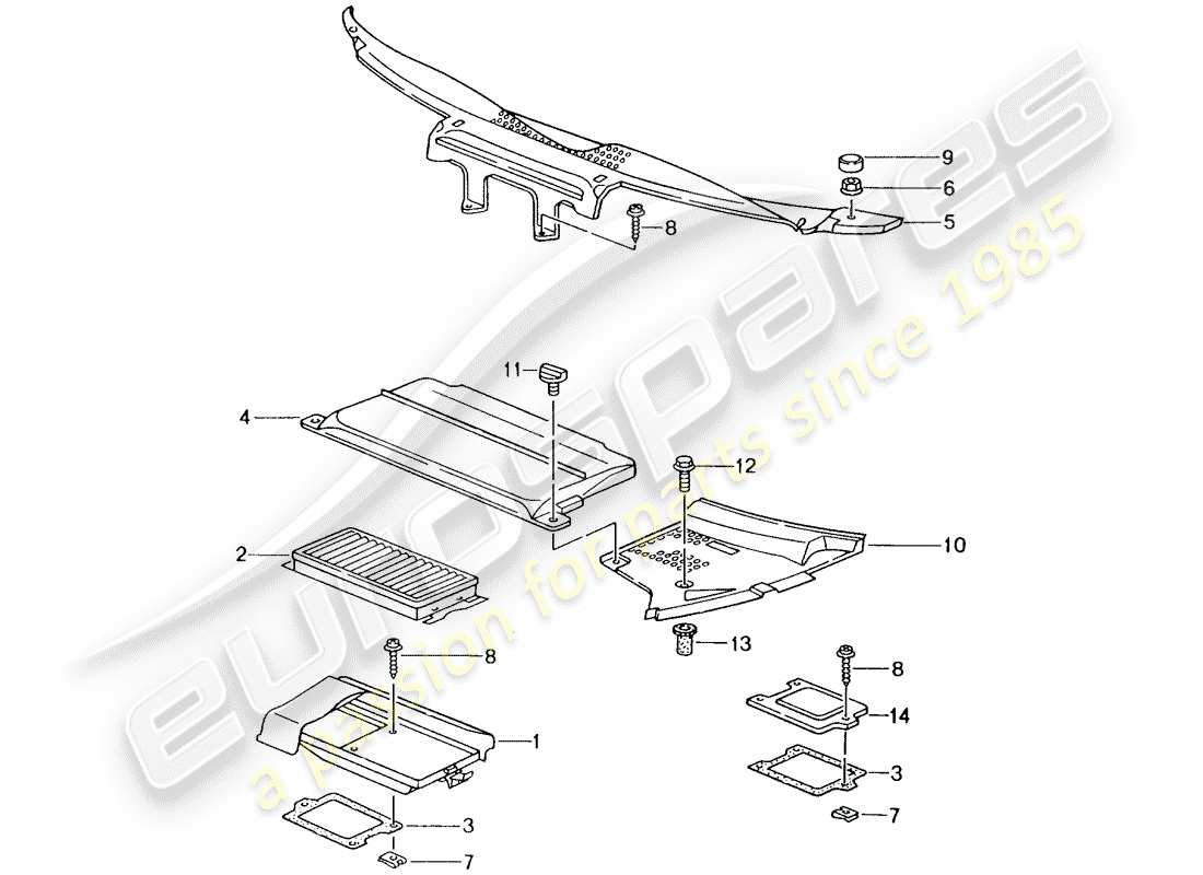 porsche 2003 (996) particulate filter - cover for plenum chamber part diagram