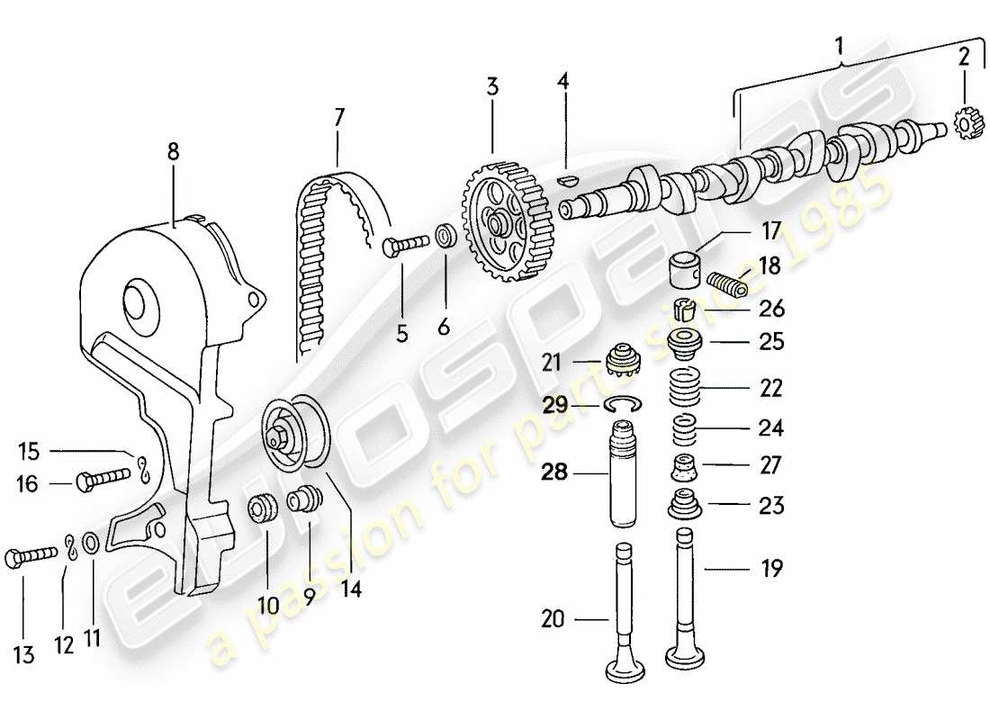 porsche 924 (1978) camshaft - valves part diagram