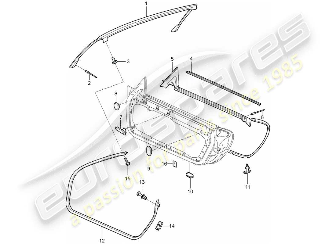 porsche 2007 (987 boxster) door seal part diagram