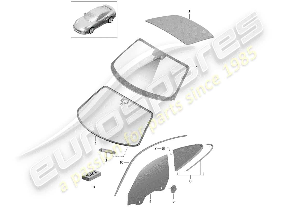 porsche 2014 (991-1 turbo) windshield glass part diagram