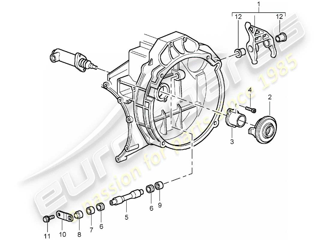 porsche 2002 (996 gt3) clutch release parts diagram
