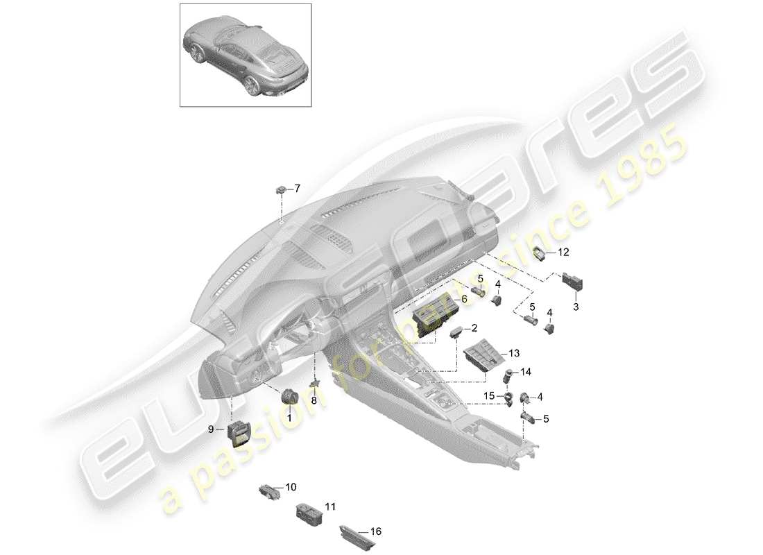 porsche 991 turbo (2014) switch part diagram