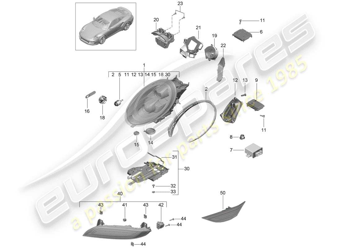 porsche 2014 (991-1 turbo) led headlight part diagram