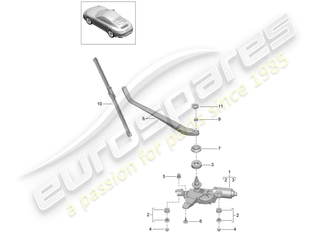 porsche 2020 (991-2) rear window wiper part diagram