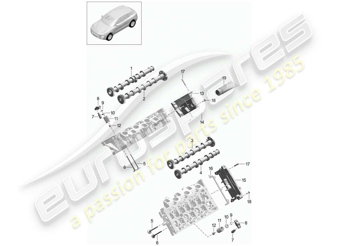 porsche 2016 (macan) camshaft, valves part diagram