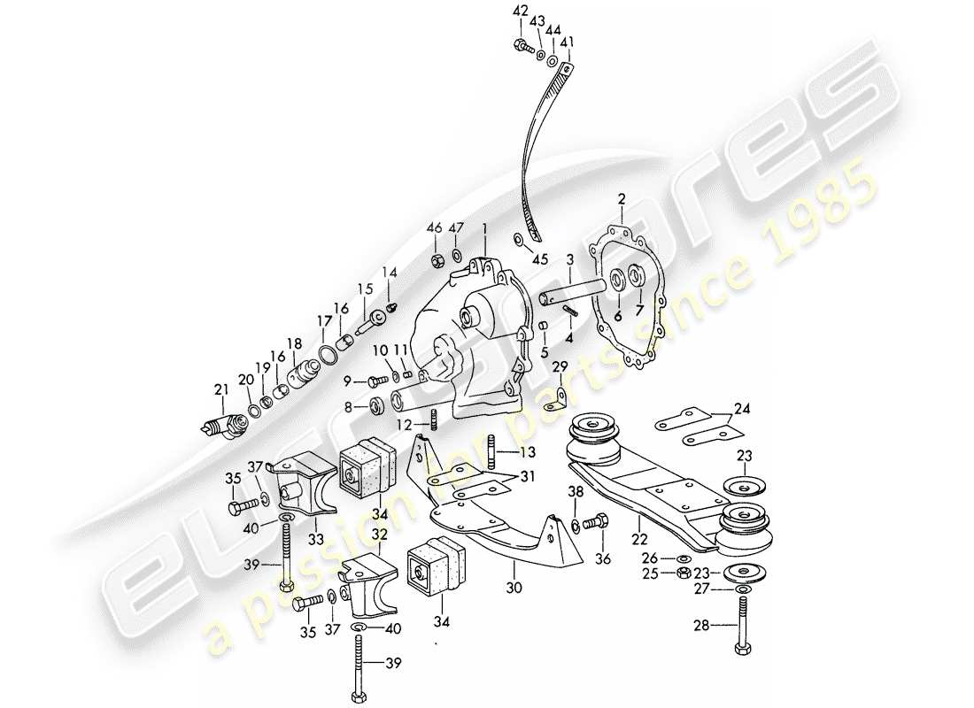 porsche 911/912 (1965) transmission cover - transmission suspension - chilled casting - and - die casting parts diagram