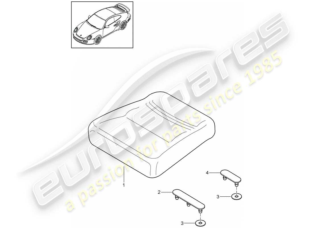 porsche 2012 (997-2 turbo / gt2 rs) back seat cushion part diagram