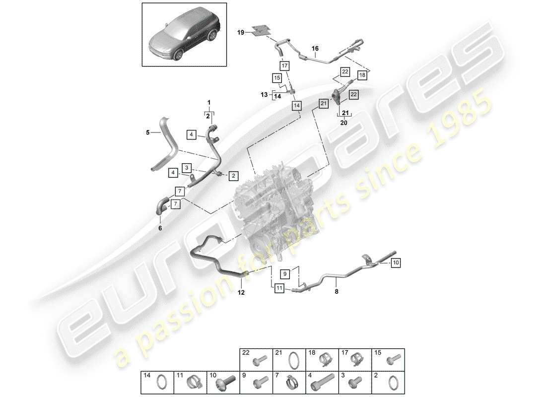 porsche cayenne e3 (2018) water cooling parts diagram