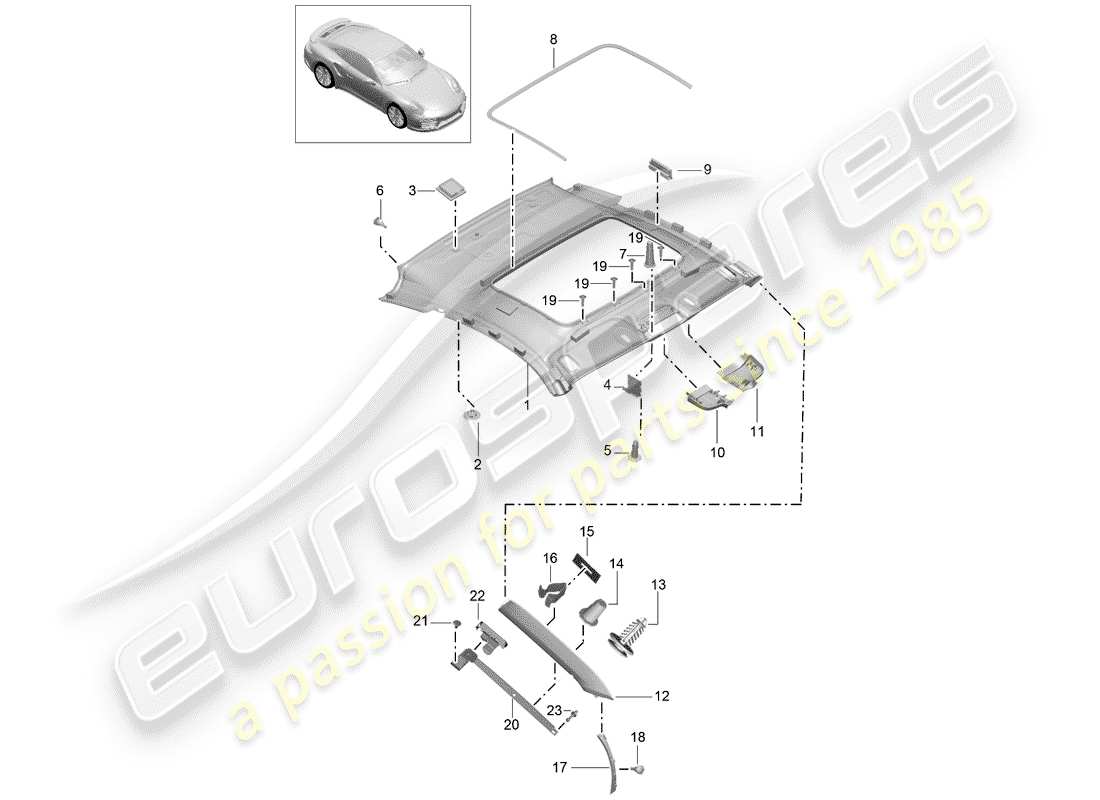 porsche 2020 (991-2) roof trim panel part diagram