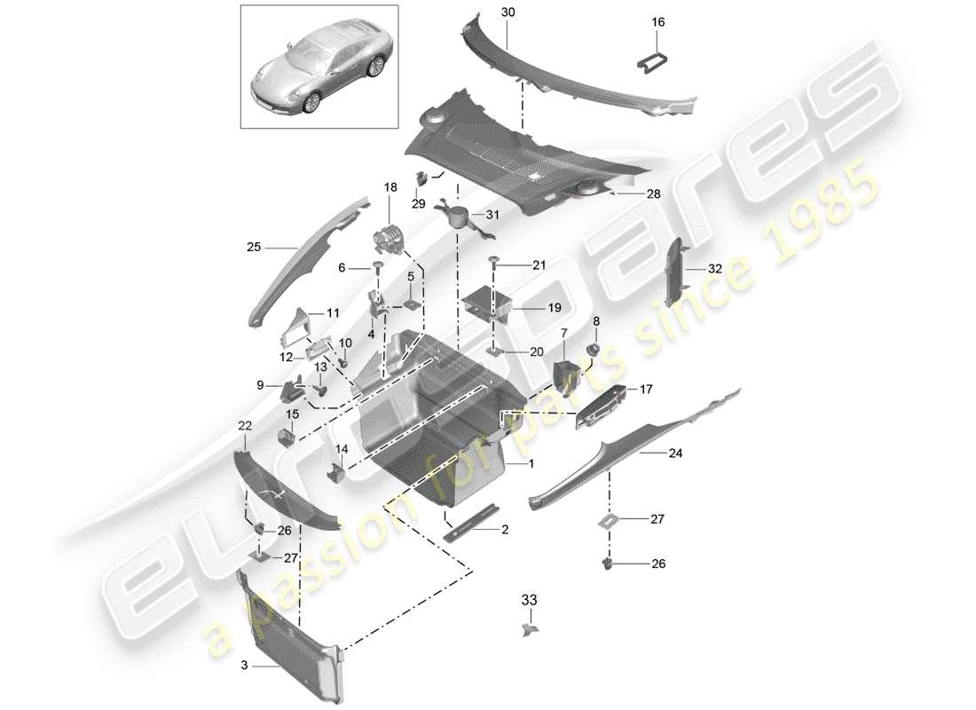 porsche 2020 (991-2) boot lining part diagram
