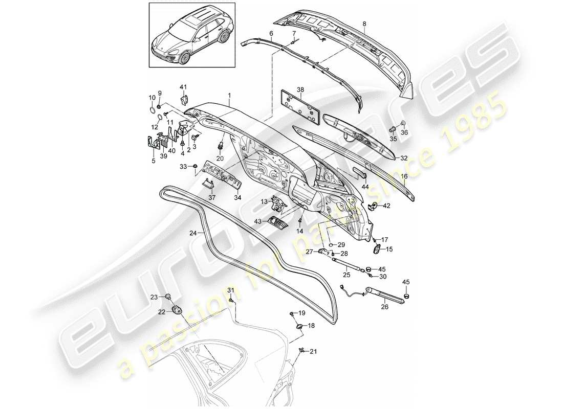 porsche 2012 (cayenne e2 92a) rear trunk lid part diagram