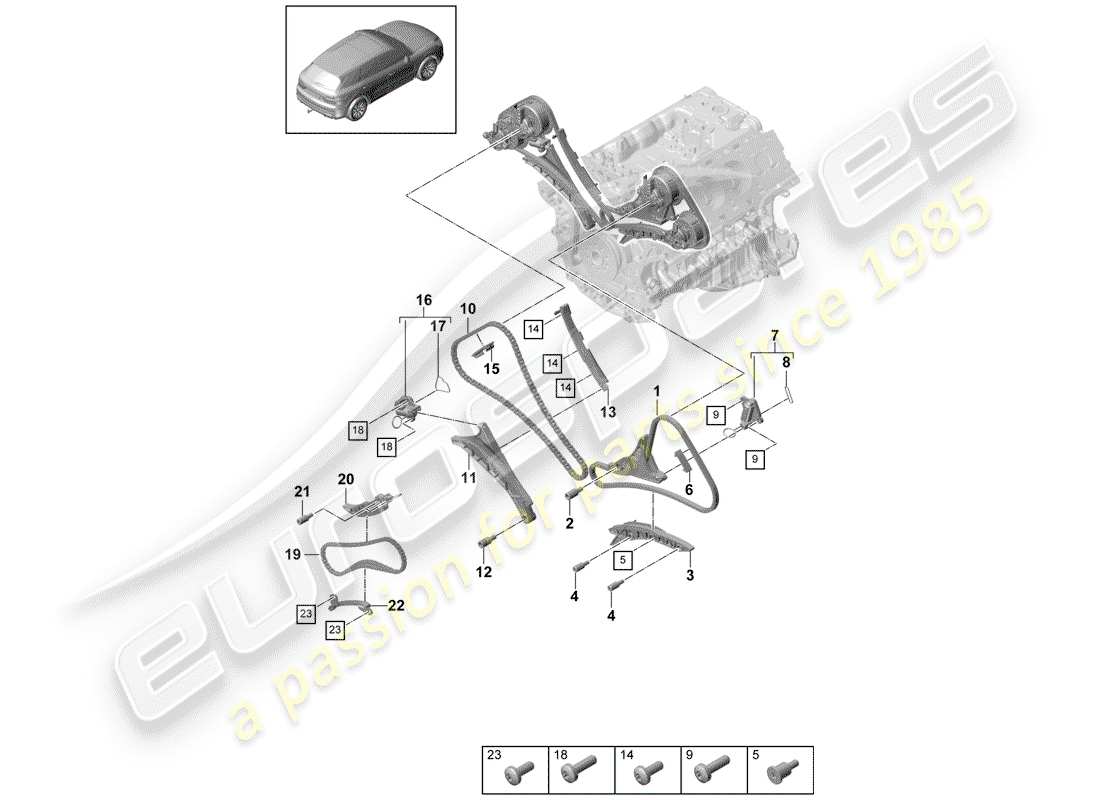 porsche 2020 (cayenne e3 9ya/9yb) timing chain part diagram