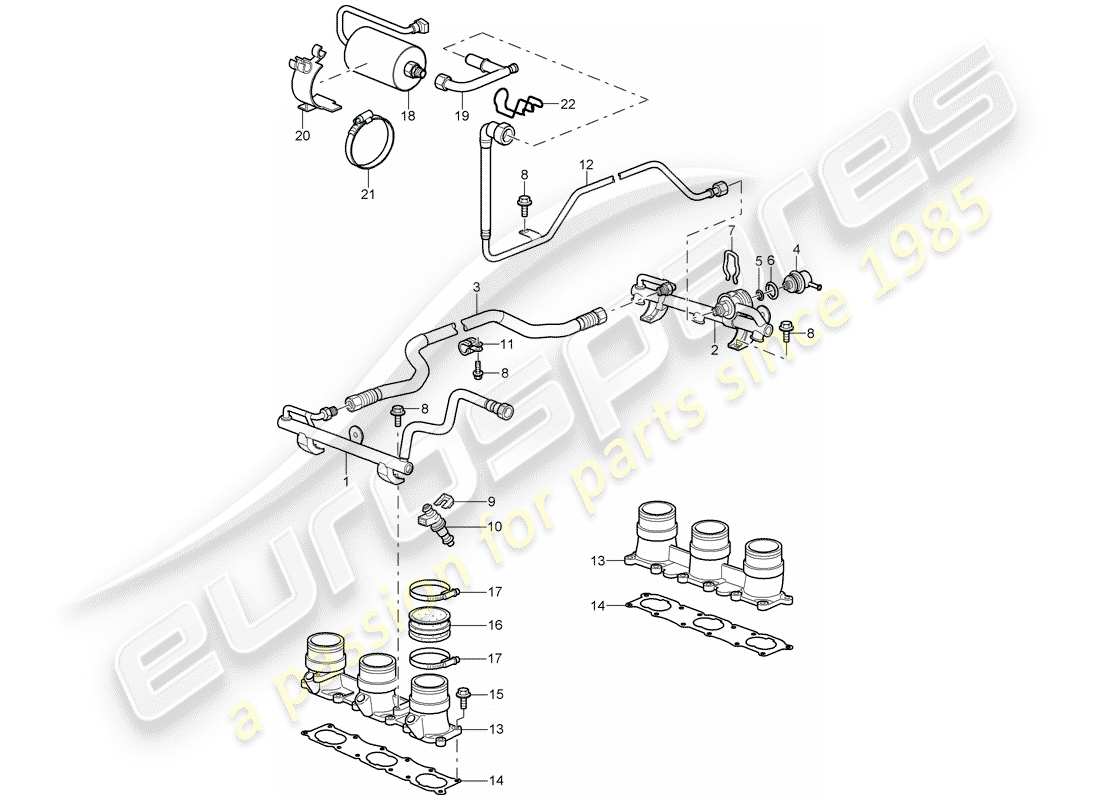 porsche 2007 (997-1 gt3) fuel collection pipe parts diagram
