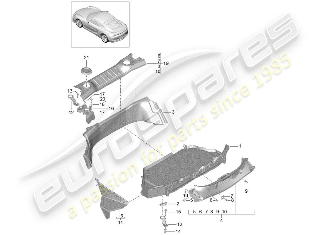 porsche 2016 (981 cayman gt4) luggage compartment part diagram