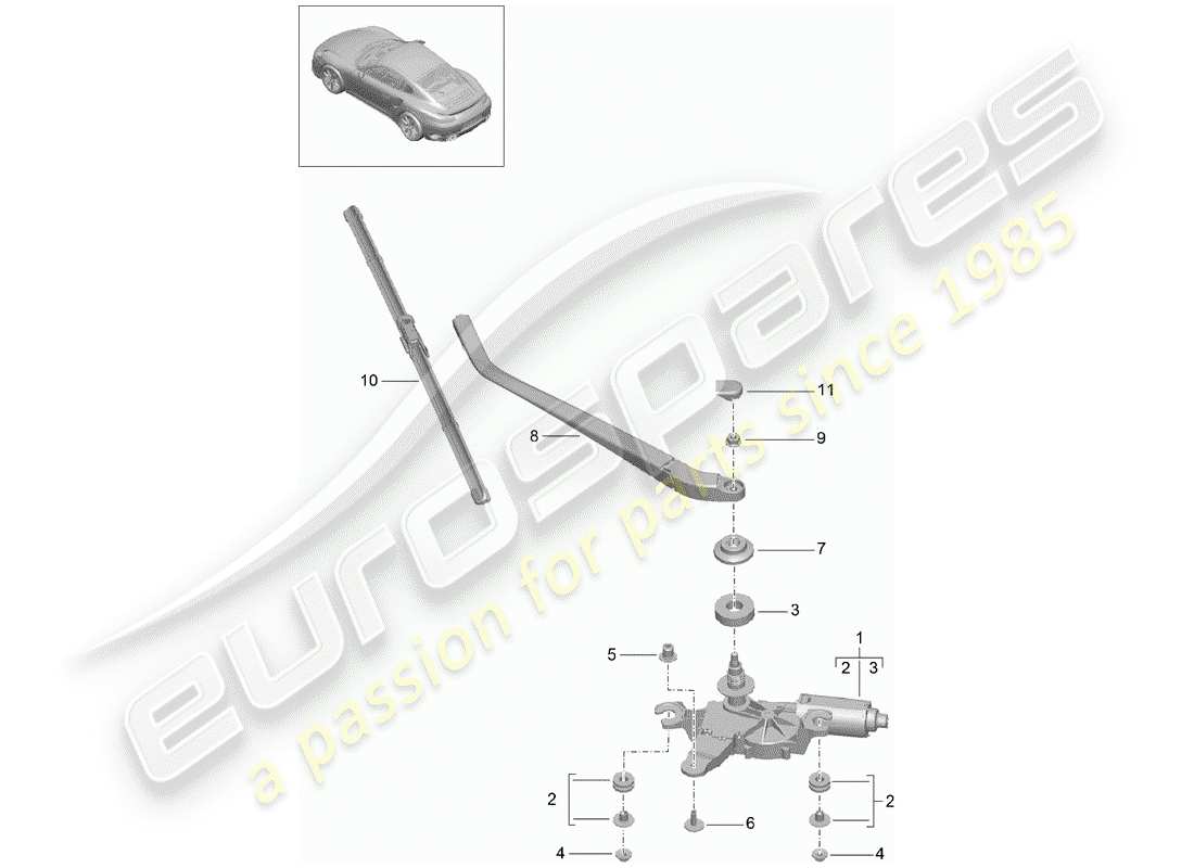 porsche 2017 (991-2 turbo) rear window wiper part diagram