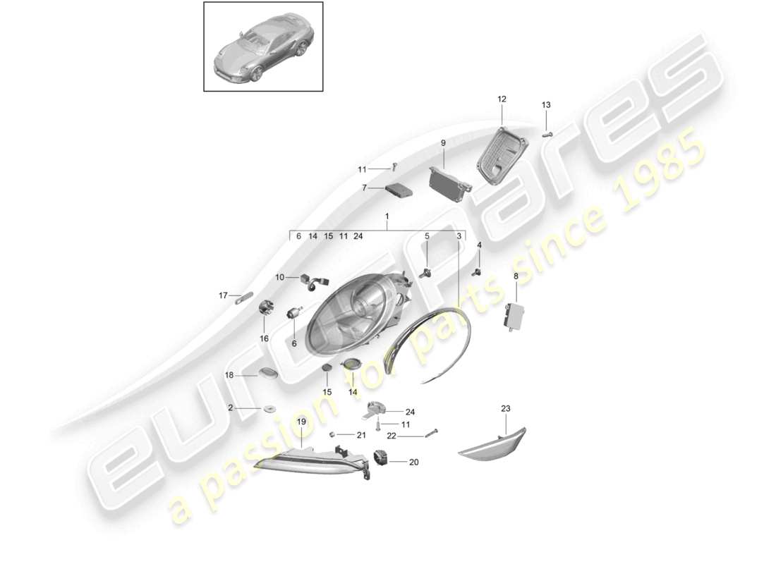 porsche 2014 (991-1 turbo) headlights additional headlight turn signal indicator side marker light turn signal repeater d - mj 2018>> part diagram