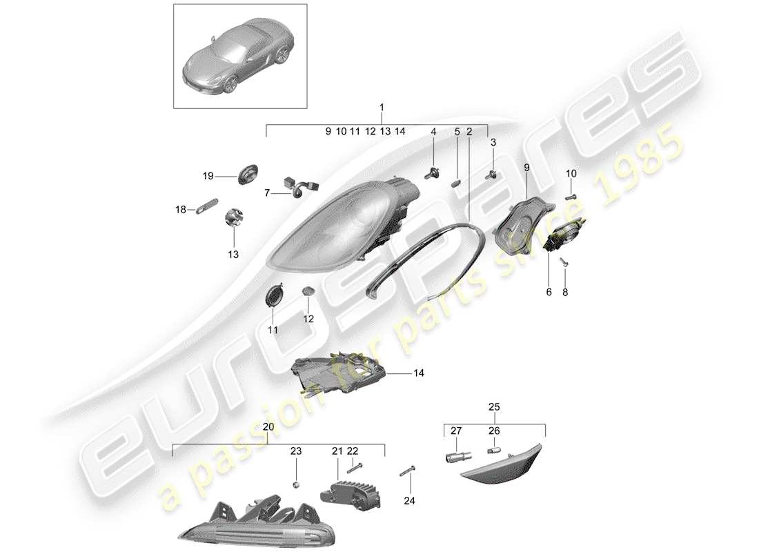 porsche 2013 (981 boxster) headlamp parts diagram