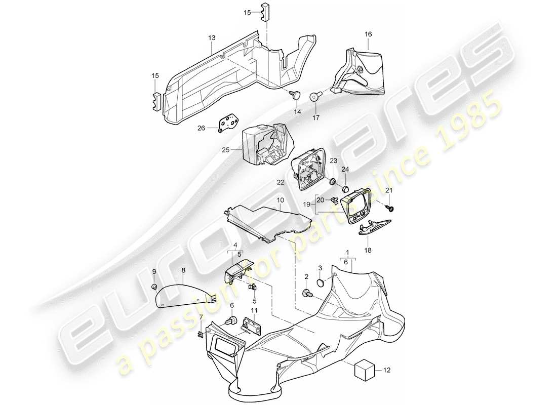 porsche 2008 (987 boxster) luggage compartment parts diagram