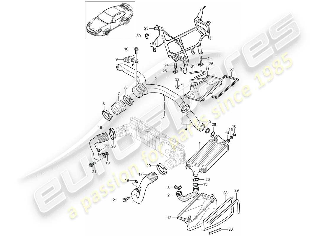 porsche 2009 997-2 turbo / gt2 turbocharging part diagram