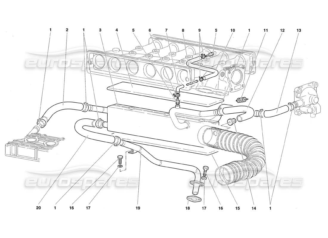 lamborghini diablo roadster (1998) engine oil breathing system part diagram