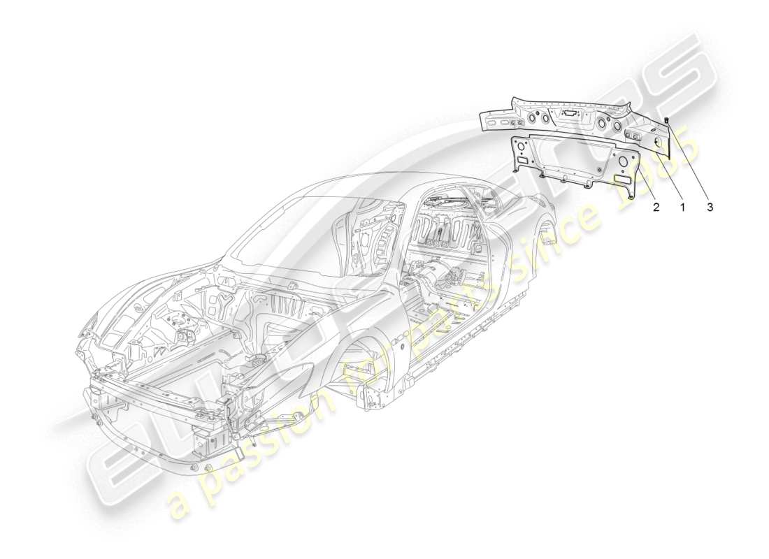 maserati granturismo (2008) bodywork and rear outer trim panels part diagram