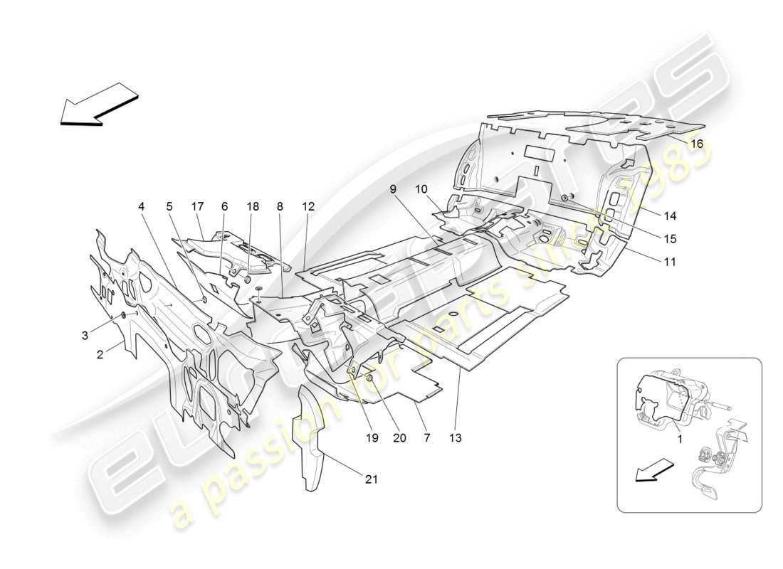 maserati granturismo (2008) sound-proofing panels inside the vehicle parts diagram