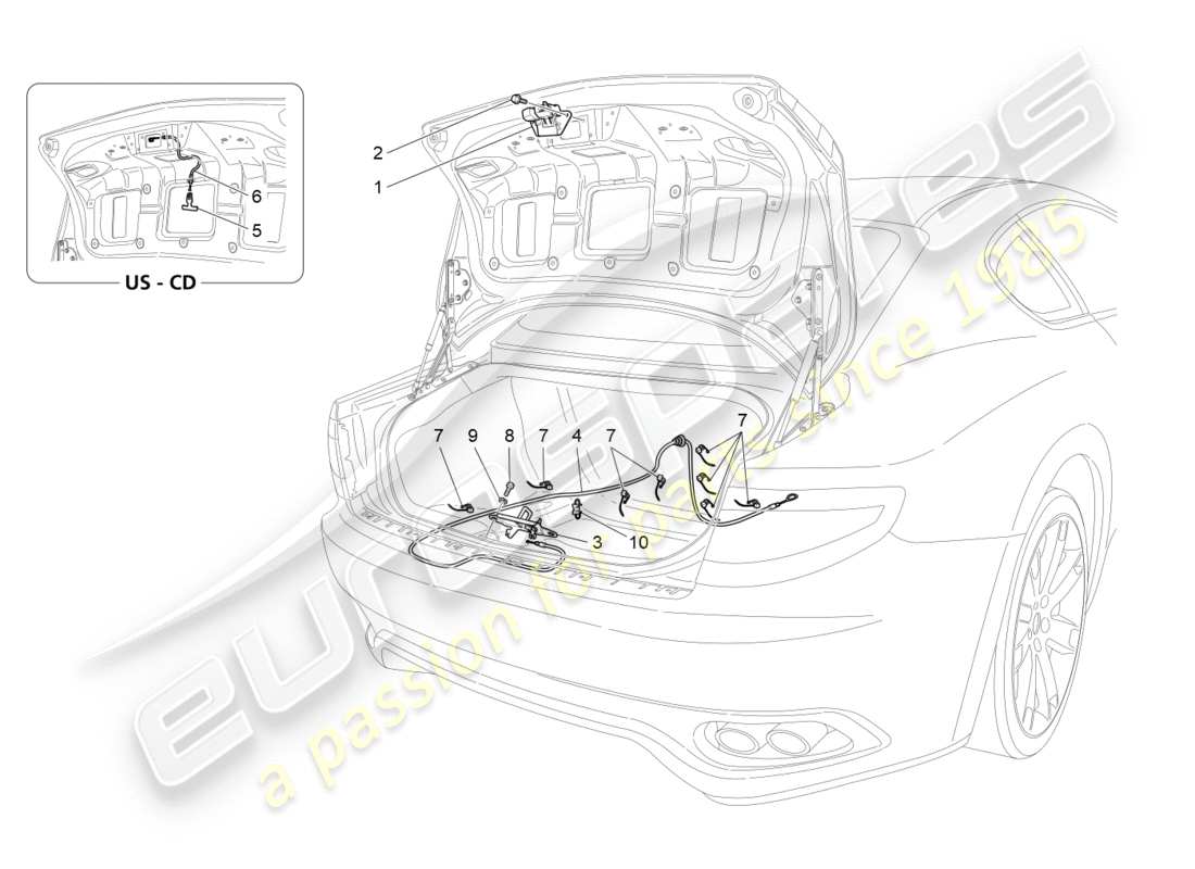 maserati granturismo (2014) rear lid opening control parts diagram