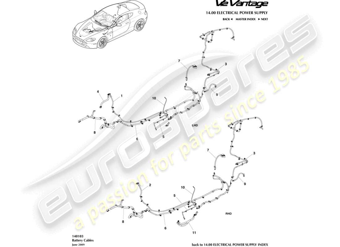 aston martin v12 vantage (2013) battery cables part diagram