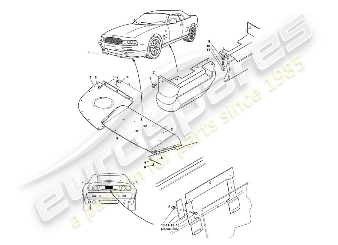 aston martin v8 volante (1999) body fittings part diagram