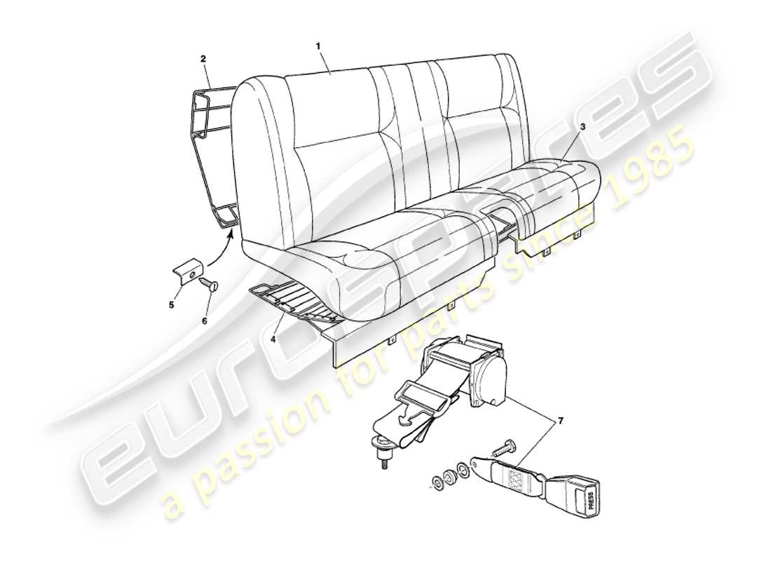 aston martin v8 volante (2000) rear seats & belts part diagram