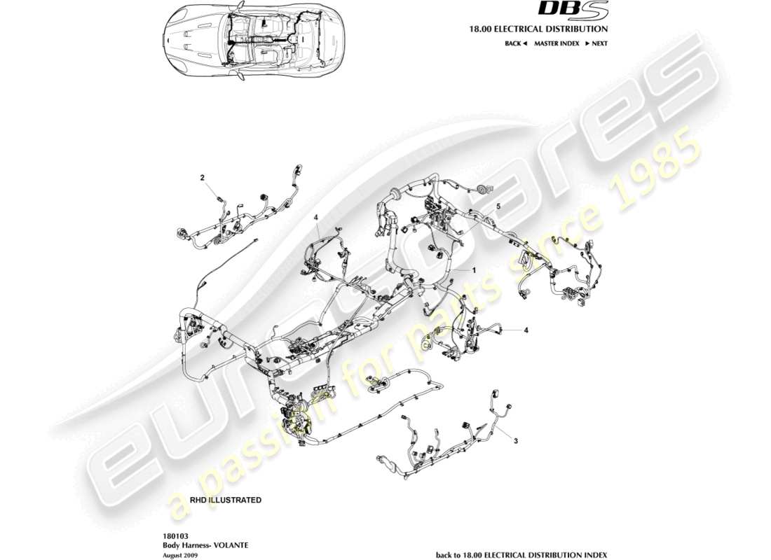 aston martin dbs (2007) body harness, volante part diagram