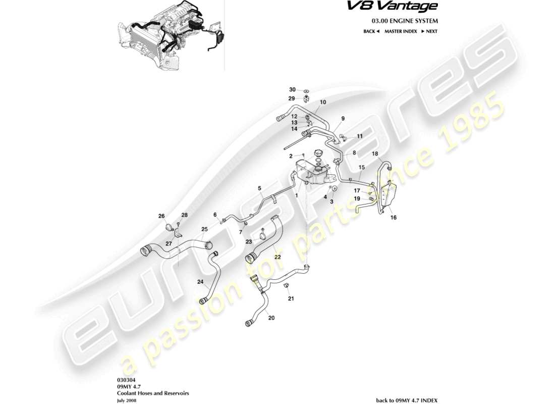 a part diagram from the aston martin v8 vantage (2009) parts catalogue