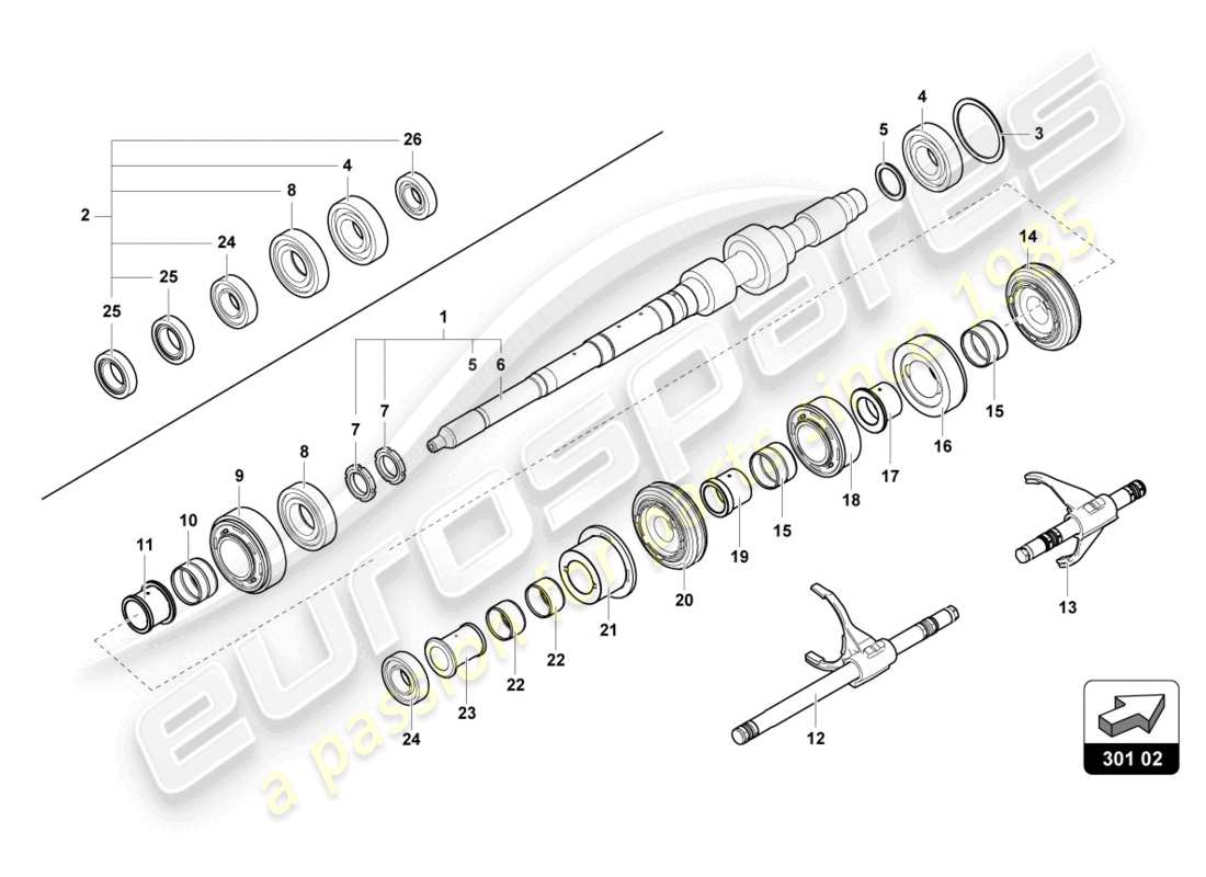 lamborghini lp740-4 s roadster (2020) reduction gearbox shaft part diagram