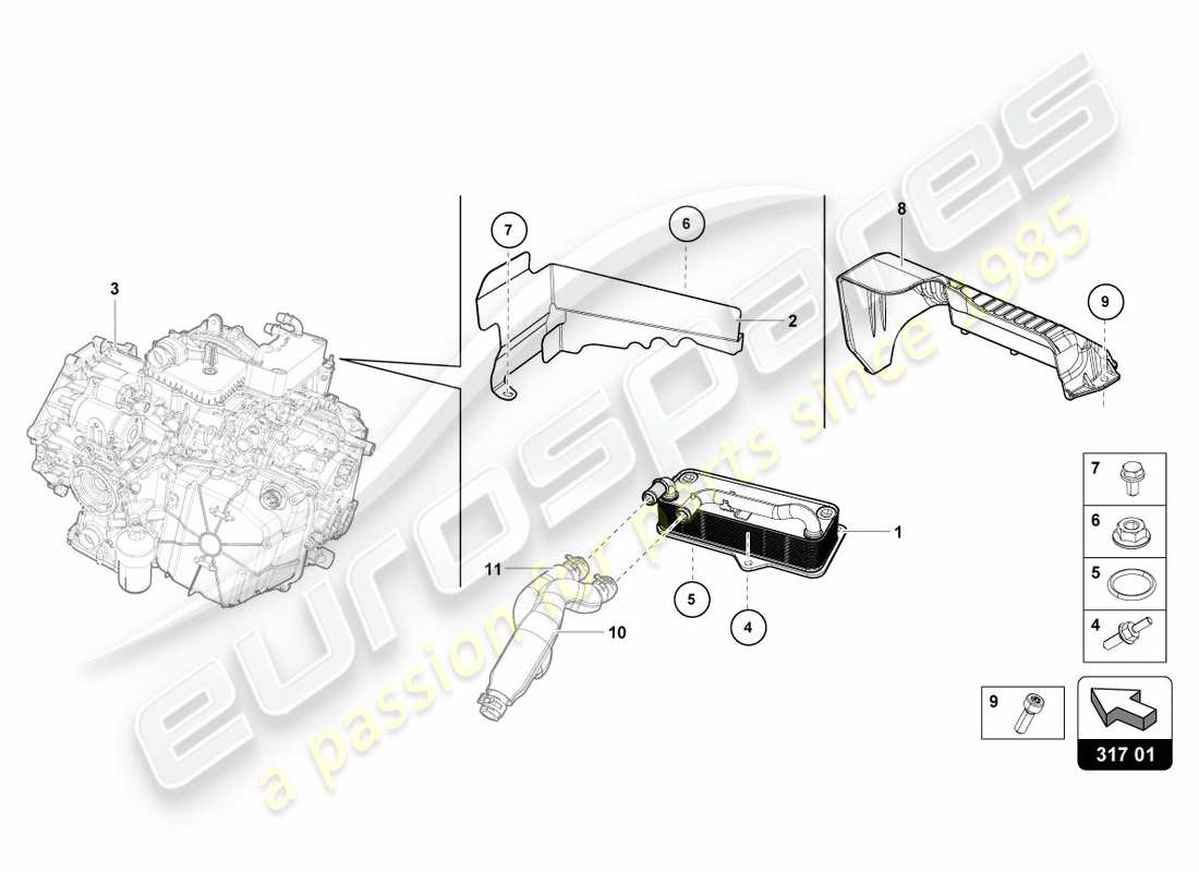 lamborghini performante coupe (2019) gear oil cooler parts diagram