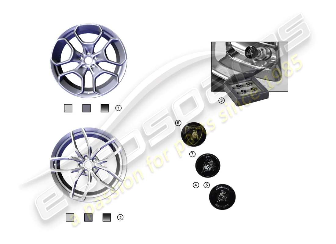 lamborghini huracan evo coupe (accessories) 1 set of aluminium rims part diagram