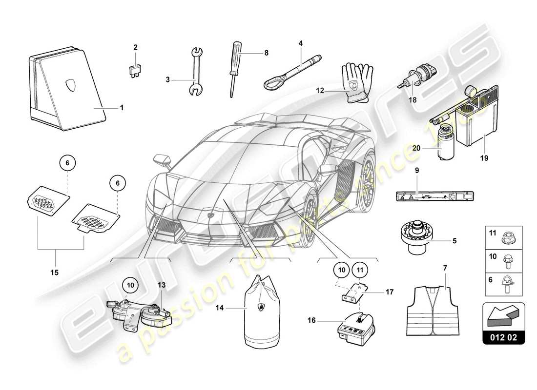 lamborghini lp740-4 s coupe (2018) vehicle tools parts diagram