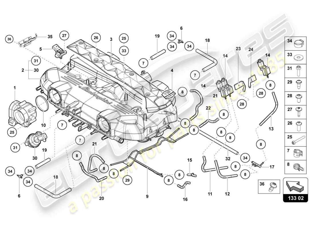lamborghini lp700-4 coupe (2014) intake manifold parts diagram