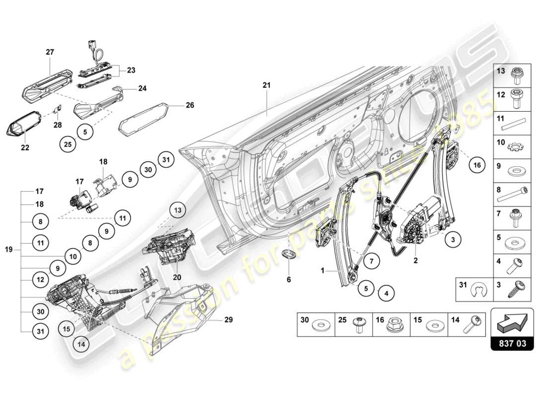 lamborghini lp700-4 coupe (2015) driver and passenger door parts diagram