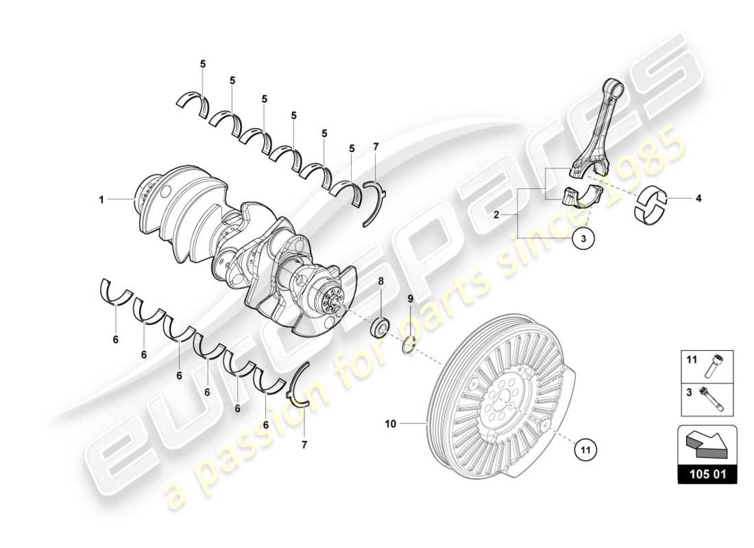 lamborghini lp580-2 coupe (2016) crankshaft with bearings part diagram