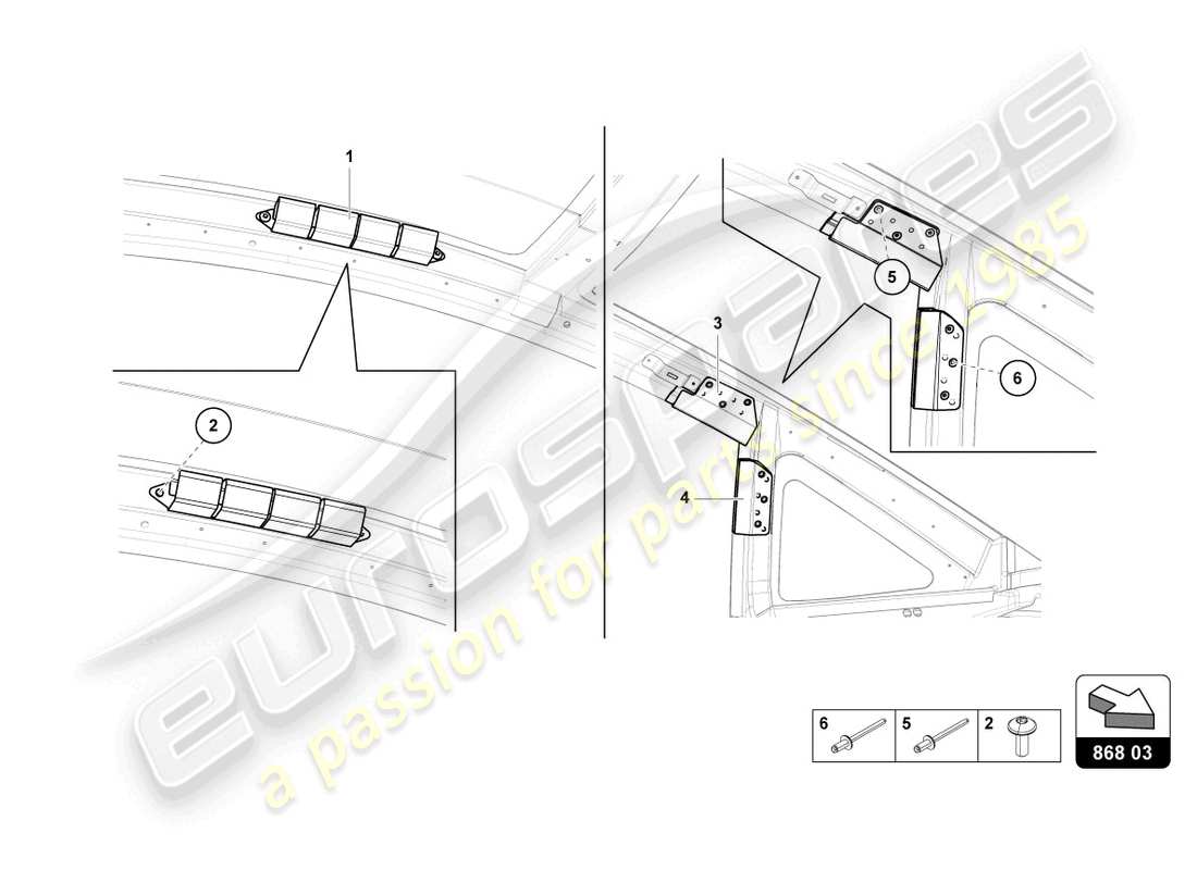 lamborghini lp700-4 roadster (2017) roof frame trim parts diagram