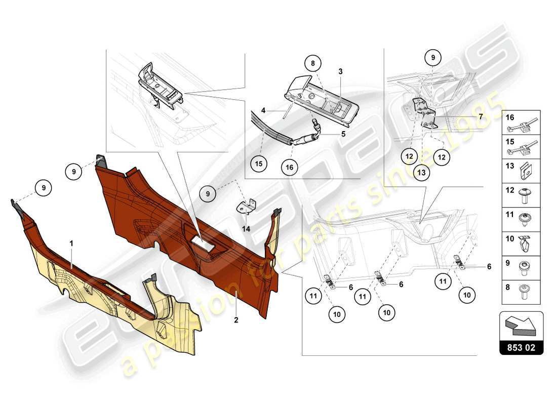 lamborghini lp700-4 roadster (2013) pillar trim part diagram